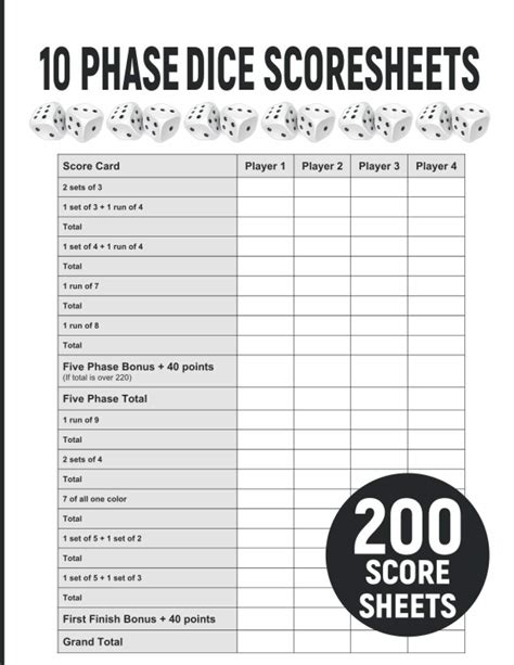 phase 10 dice score sheet.